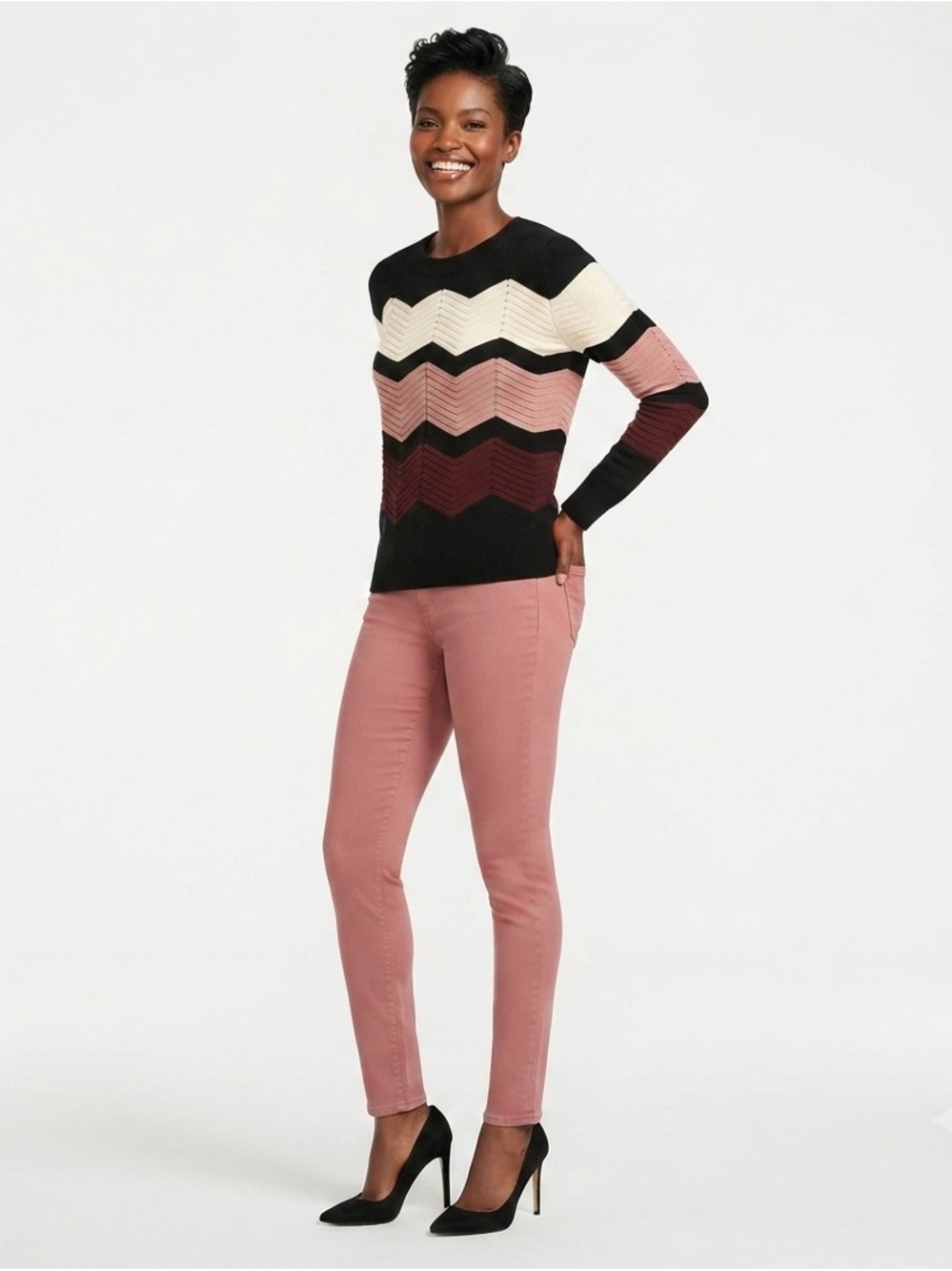 Full Circle Trends Chevron Crew Neck Sweater Size Small